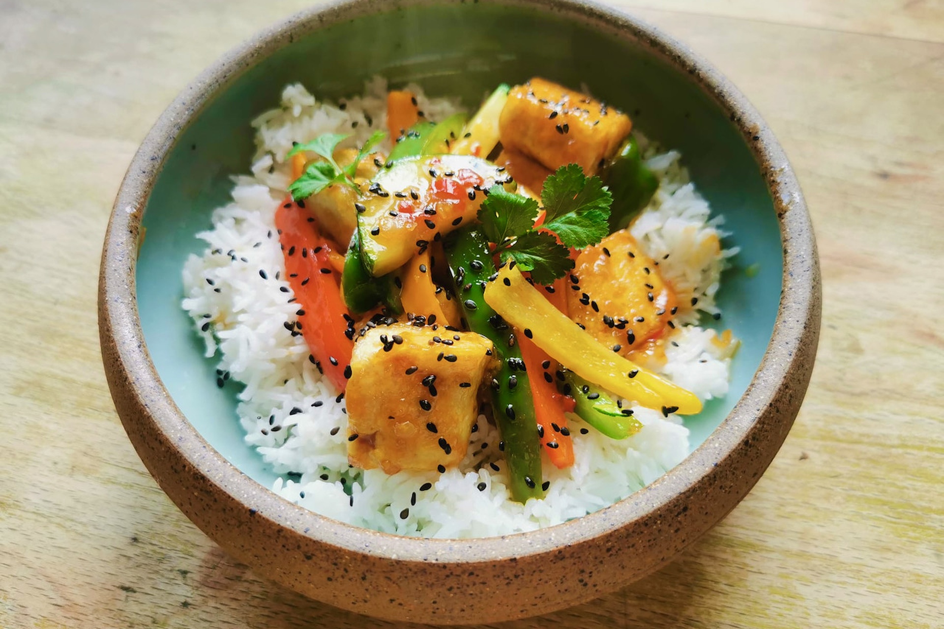 Sweet Chilli Tofu with Vegetables and Rice