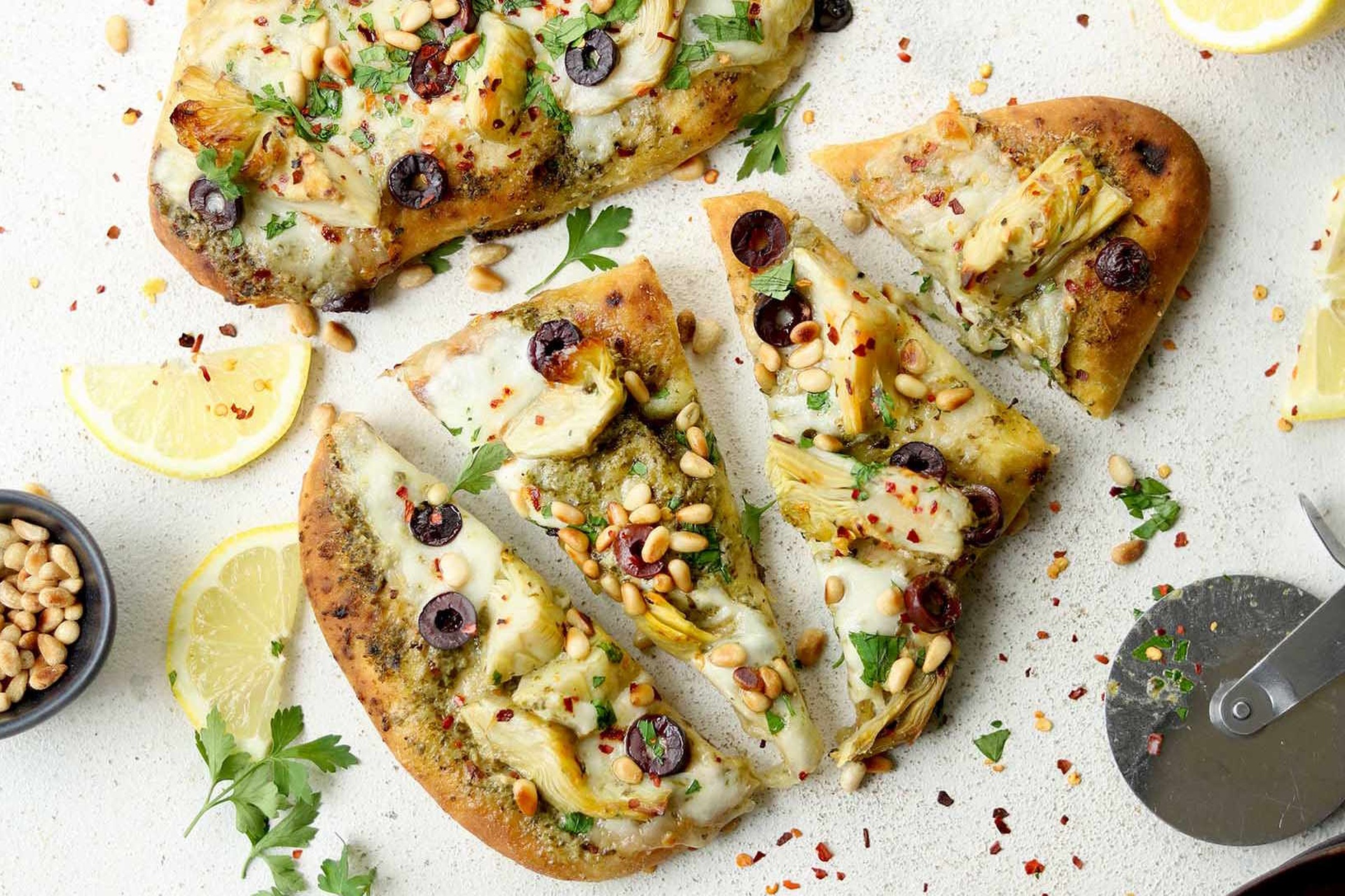 Artichoke & Olive Naan Pizza